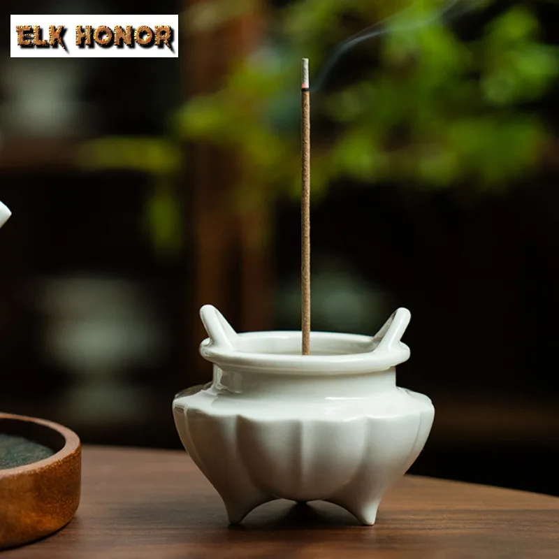 Retro Grass Ash Tripodia Double-ear Incense Holder Incense Smoke Waterfall Incense Burners Consecrate Censer Teaware Ornaments