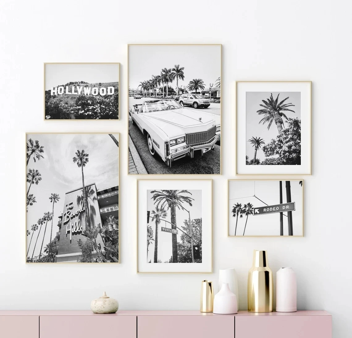 Beverly Hills Hotel, Black And White Art Print,Vintage Car ,Rodeo Drive,Sunset Boulevard Home Decor Wall Art Living Room Cuadros