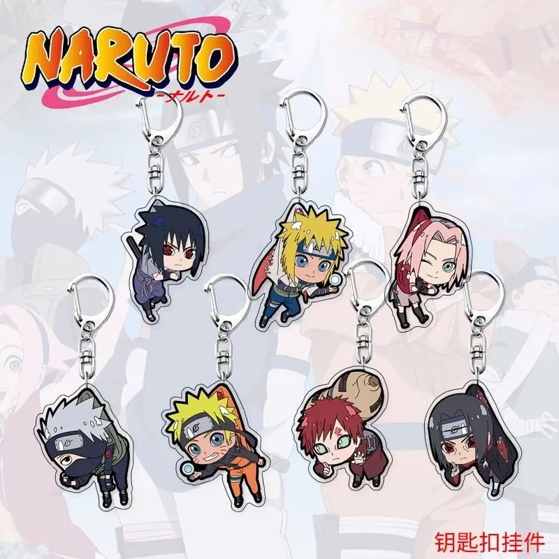 Llavero de Acrílico de Naruto, Uchiha Sasuke, Hatake Kakashi, Uzumaki Naruto, Versión Q, Anime, Colgante para Mochila, Regalo