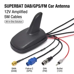 Superbat DAB/DAB+/GPS/FM/AM Car Digital Radio Amplified Aerial Roof Mount Antenna for JVC Kenwood Sony AutoDAB