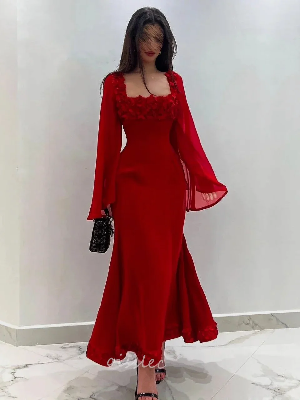 

Simple Red Chiffon Mermaid Evening Dresses Purple Formal Occasion Gown Ruffled Prom Dress Evening Gowns 2024 Ankle Length