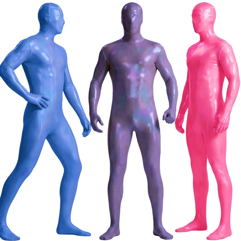

Unisex Shiny Full-body One Piece Jumpsuits Stretch Zentai Bodysuits Sports Catsuits Back Zipper Cosplay Performance Tights S-3XL