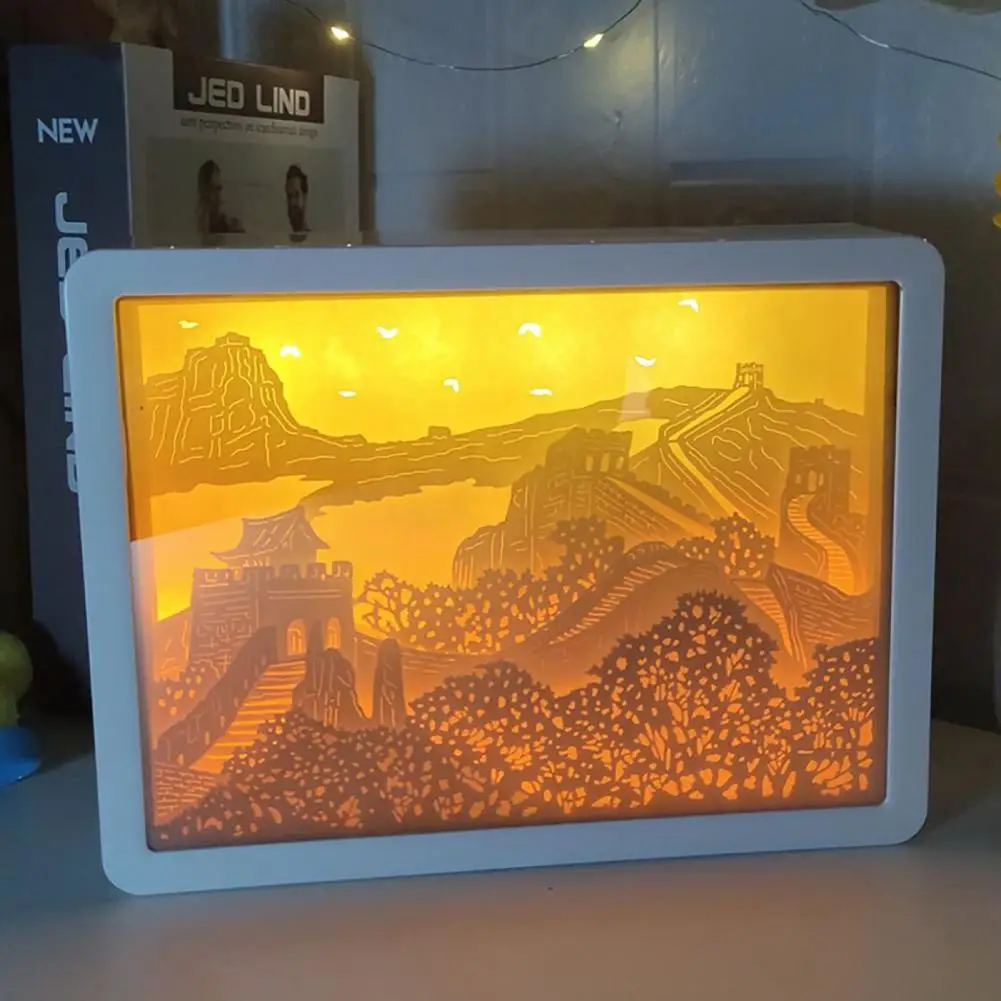 Nachttisch lampe wiederauf ladbare romantische mehr schicht ige Papier gravur Mehrzweck atmosphäre dekorieren warme 3D-Spiegelpapiers chnitzerei