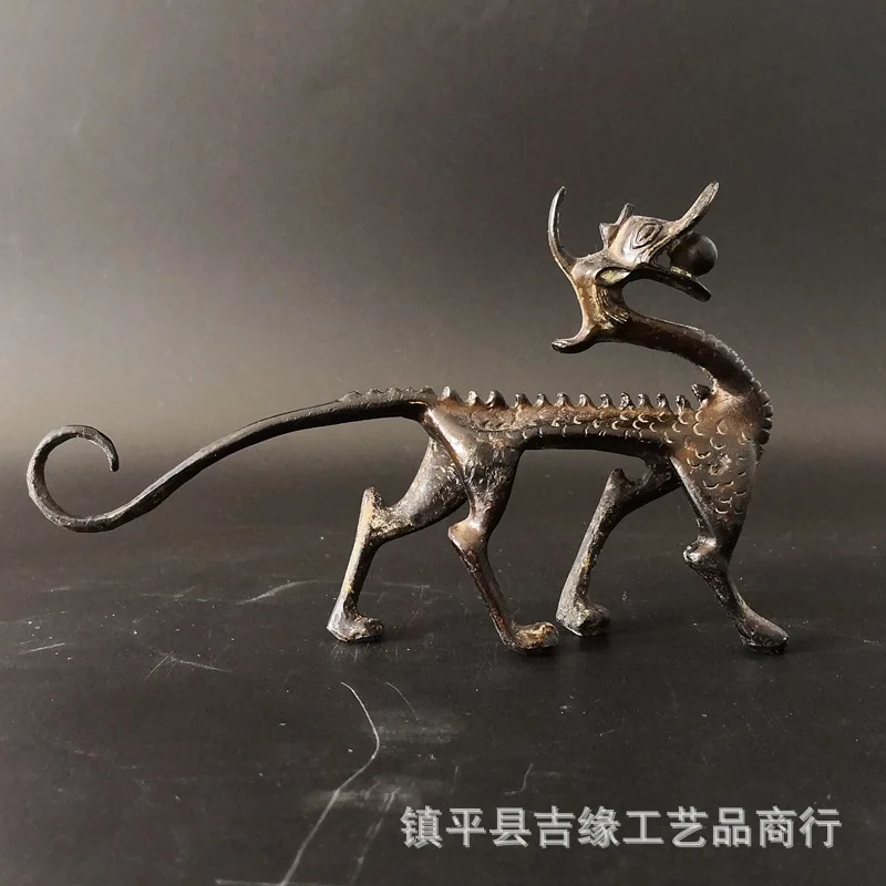 Antique Miscellaneous Collection Brass Pen Holder Vintage Single Dragon Playing Beads Writing Brush Pen Holder Pen Shelf Calligr