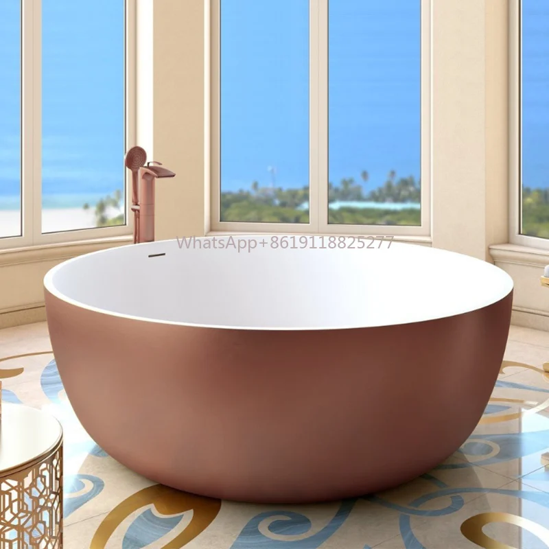 Bathroom Bathtub for Two Person Colorful Freestanding Round Stone