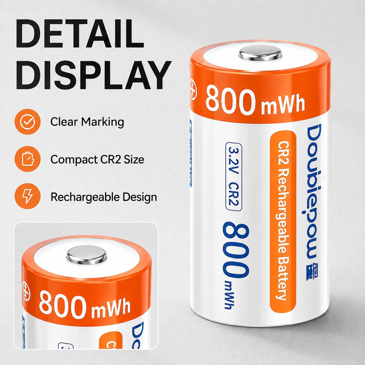 CR2 3.2V 800mAh Rechargeable Lithium Iron Phosphate Battery for Camera Laser Rangefinder Multimeter GPS