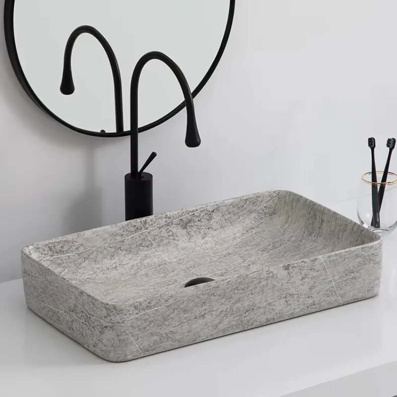 Modern Western ceramic wash basin rectangular porcelain material art installation bathroom bathroom