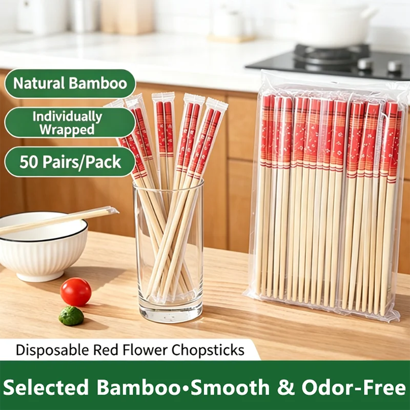 Natural bamboo chopsticks: smooth and splinter-free, individually packaged, odorless, perfect for restaurant takeout