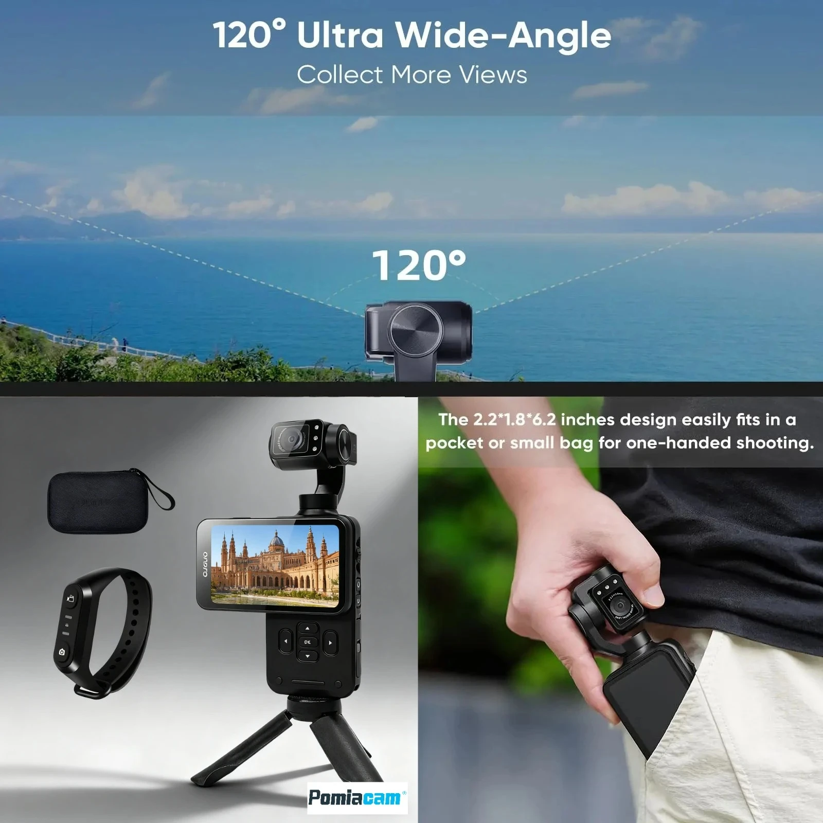 Smart Digital Video Camera 5K Pocket Camcorder 3-Axis Gimbal Stabilization & Face Tracking for Smooth Videos & Photos