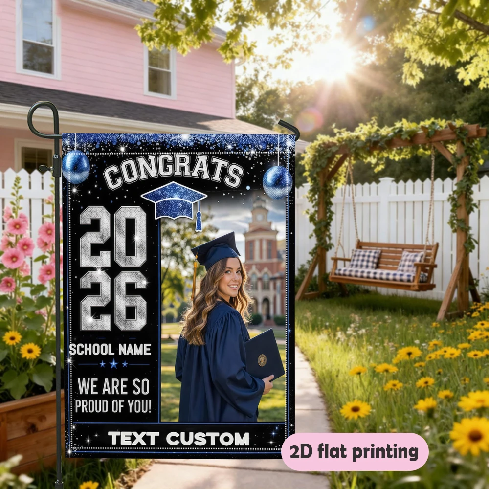 Garden flag custom Name Photo And School Name Black Blue Glitter Balloons Best product Gifts for Graduates - view 6