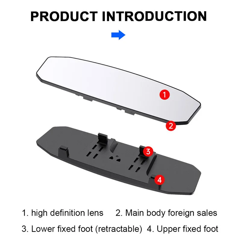SEAMETAL Large Rear View Mirror for Car 30cm Wide Angle Vision Snap-On Rearview Mirror Anti-Glare HD Glass Interior Baby Mirror