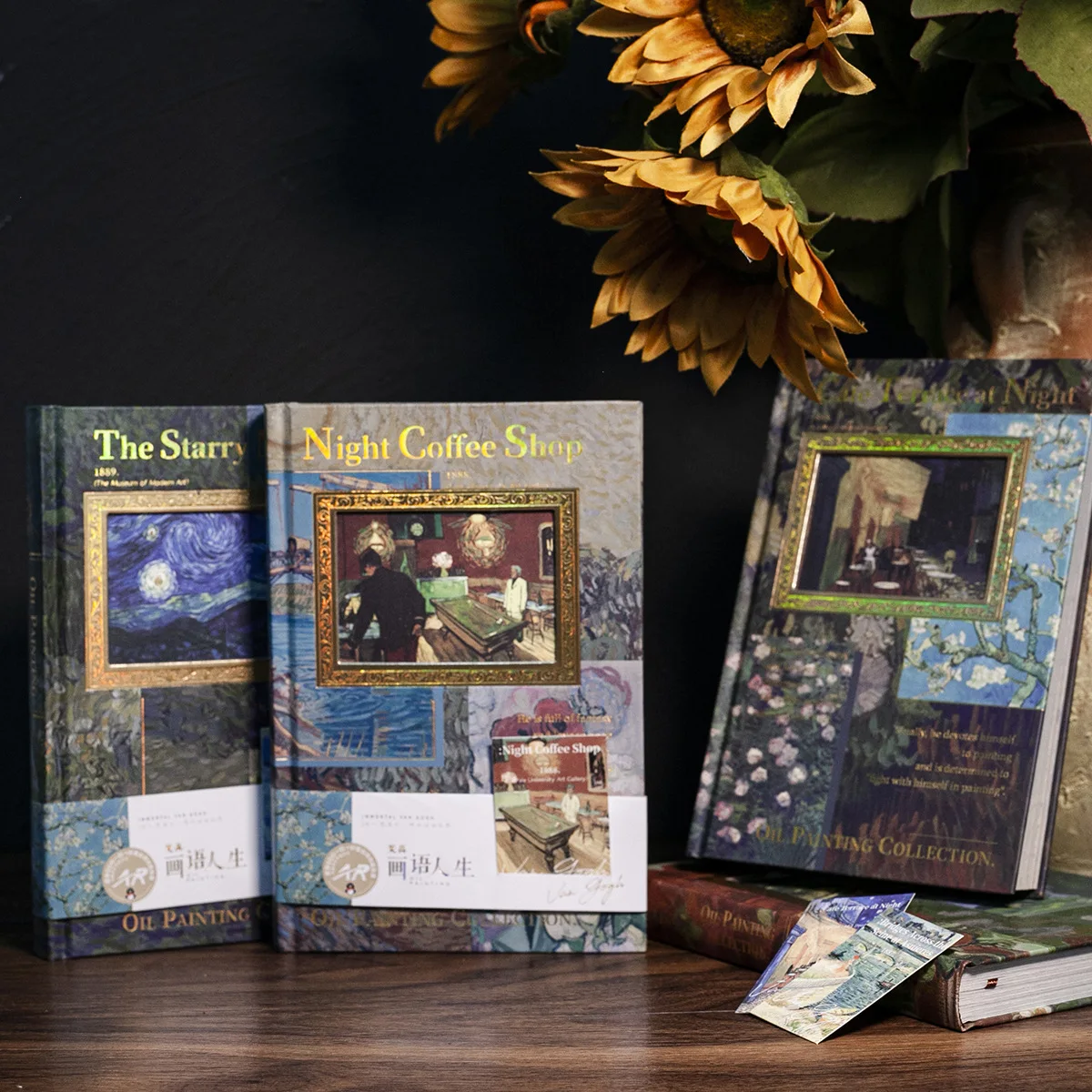 Oil Painting Collection A5 Notebook,128 Sheets/256 Pages Full Color Inner Core Foil Stamping Cover Notepad Office Learning Diary