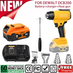 Cordless Heat Gun for DeWALT DCB200 20v Battery, 90℉-990℉ Adjustable Temperature Battery Heat Shrink Gun with 5 Nozzl