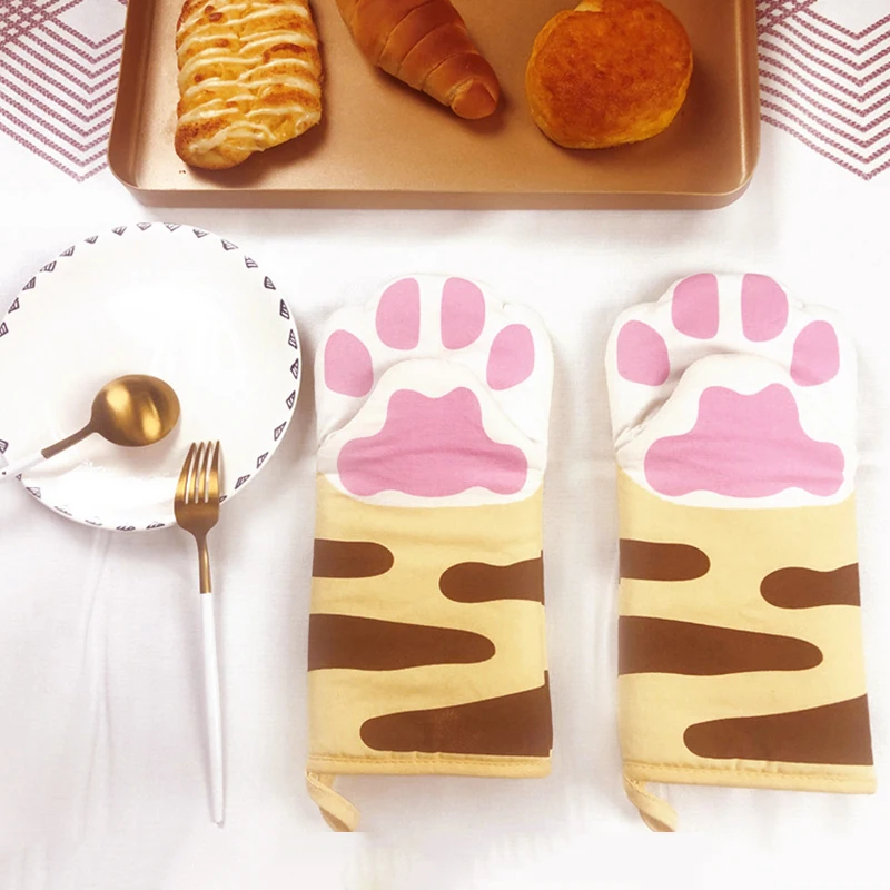 1pc Cute Cat Paws Oven Mitts Cat Claw Baking Oven Gloves Anti-scald Microwave Heat Resistant Insulation Non-slip Cat Paw Gloves