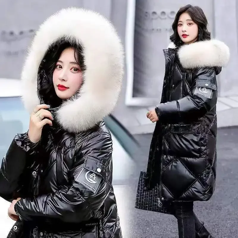 Autumn Winter Hooded Fur Collar Long Parkas Mujer Thick Warm Down Cotton Padded Jacket Women Casual Hoodies Coat Female Jacket