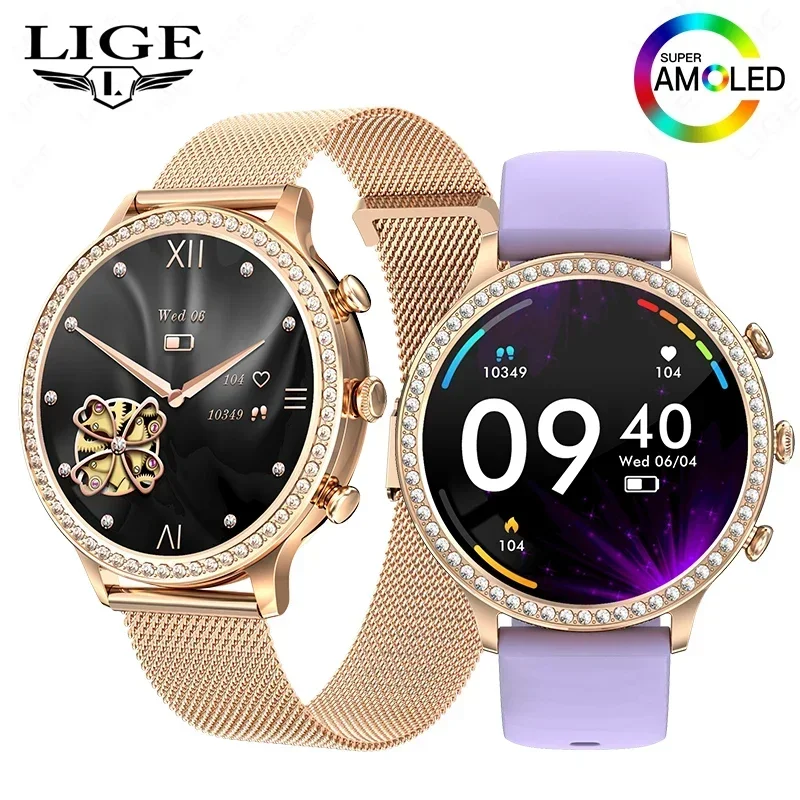 

LIGE Fashion Smart Watch For Women Bluetooth Call Blood Pressure DIY Custom Dial Sport Lady Bracelet Waterproof Smartwatch Woman