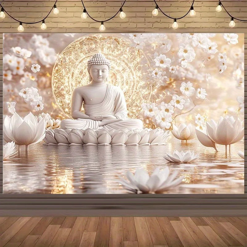 „Buddha Lotus Polyester Wandteppich in verschiedenen Größen für Heimdekoration, Zen-Geschenk, Meditationsraum, Schlafzimmer“
