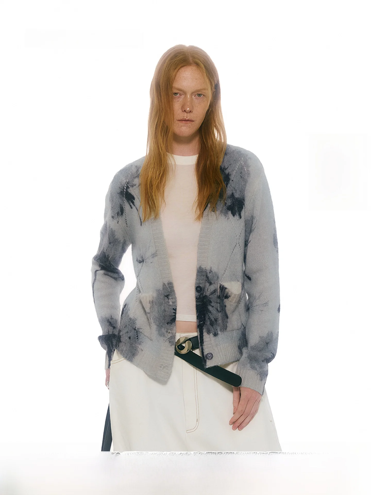 

Soft Skin-Friendly V-Ne Alpaca Wool Cardigan Sweater Women's Print Knitted Spring Casual Sle Regular Length Long Sve