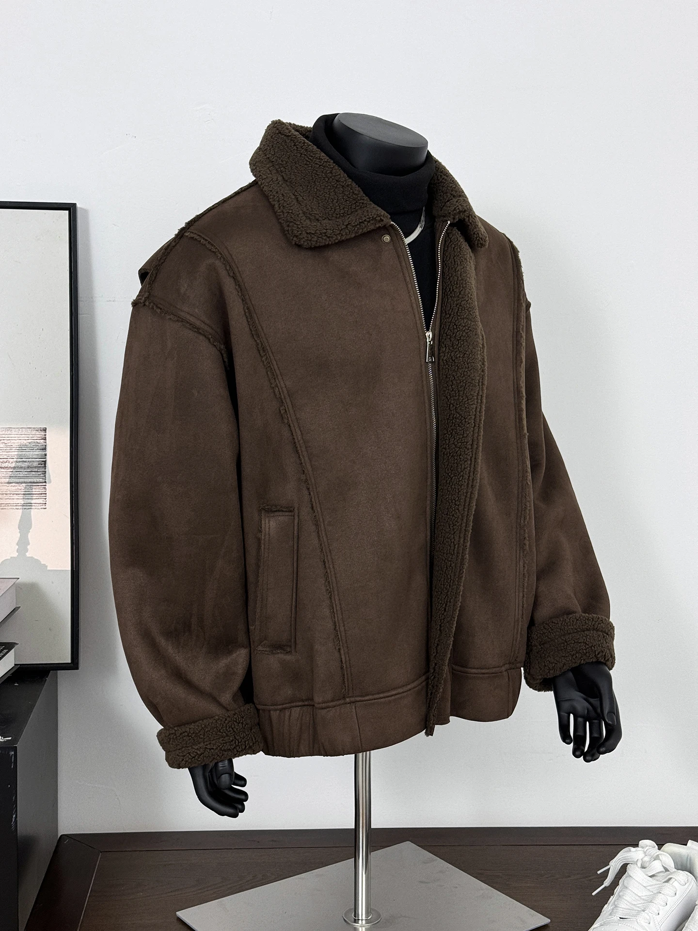 

Мужская замшевая хлопковая куртка в стиле ретро в американском стиле Sle, зимняя кожаная хлопковая куртка с мехом Faion, интегрированное хлопковое пальто