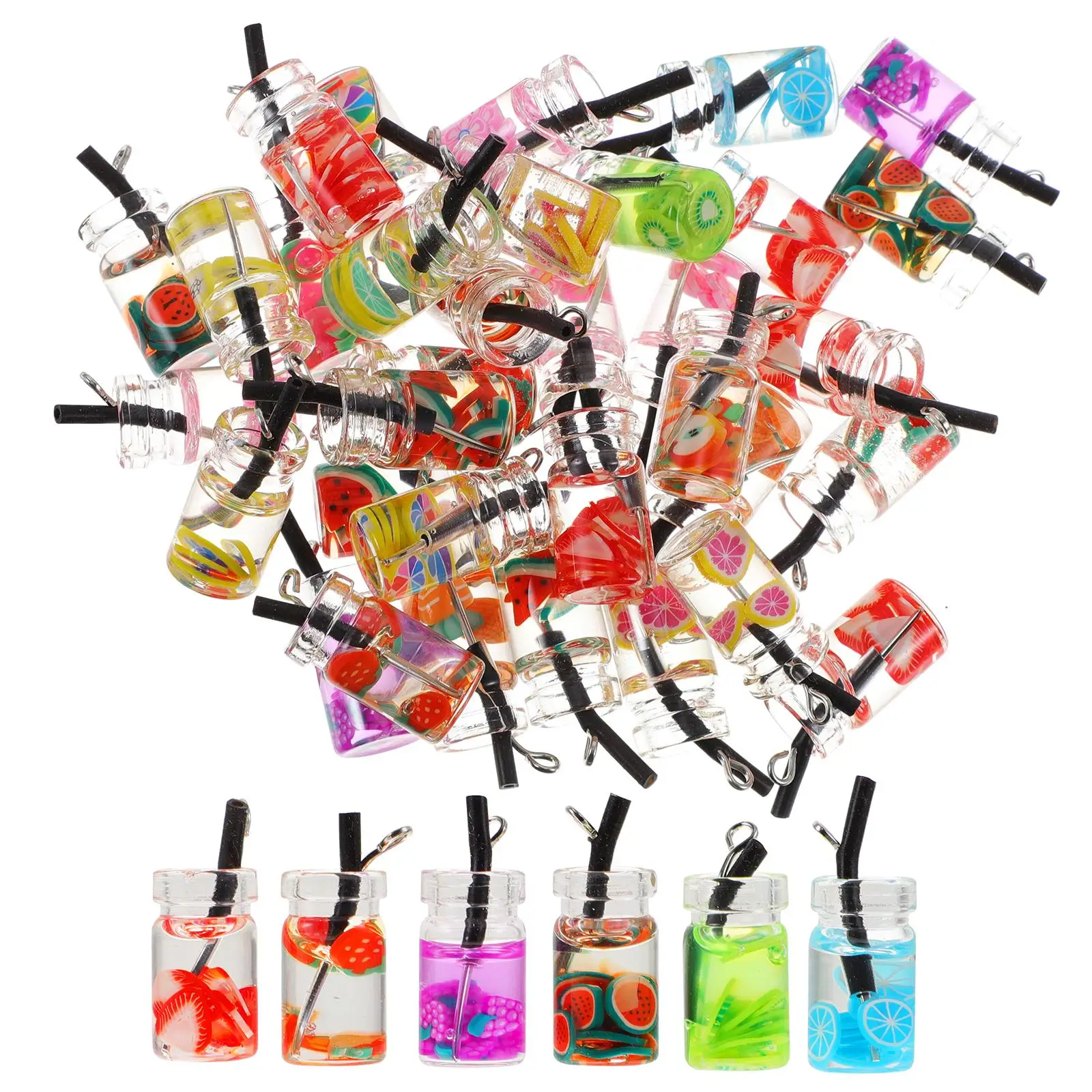 

40pcs Acrylic Pendant Tea Cup Charms Mini Keychain Jewelry Making Pendants Cute Fruit Drink Glass Accessories DIY Projects Gifts