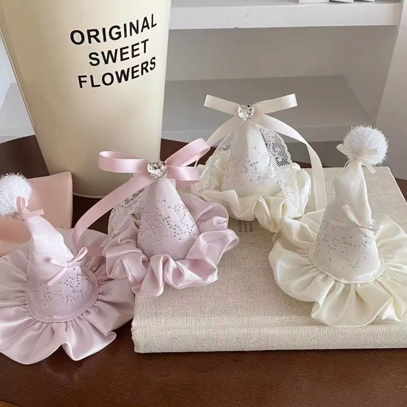 Mini Satin Ruffle Witch Hat Hair Clip Rhinestone Bow Hair Barrette Girls Birthday Party Photo Cosplay Hair Accessories