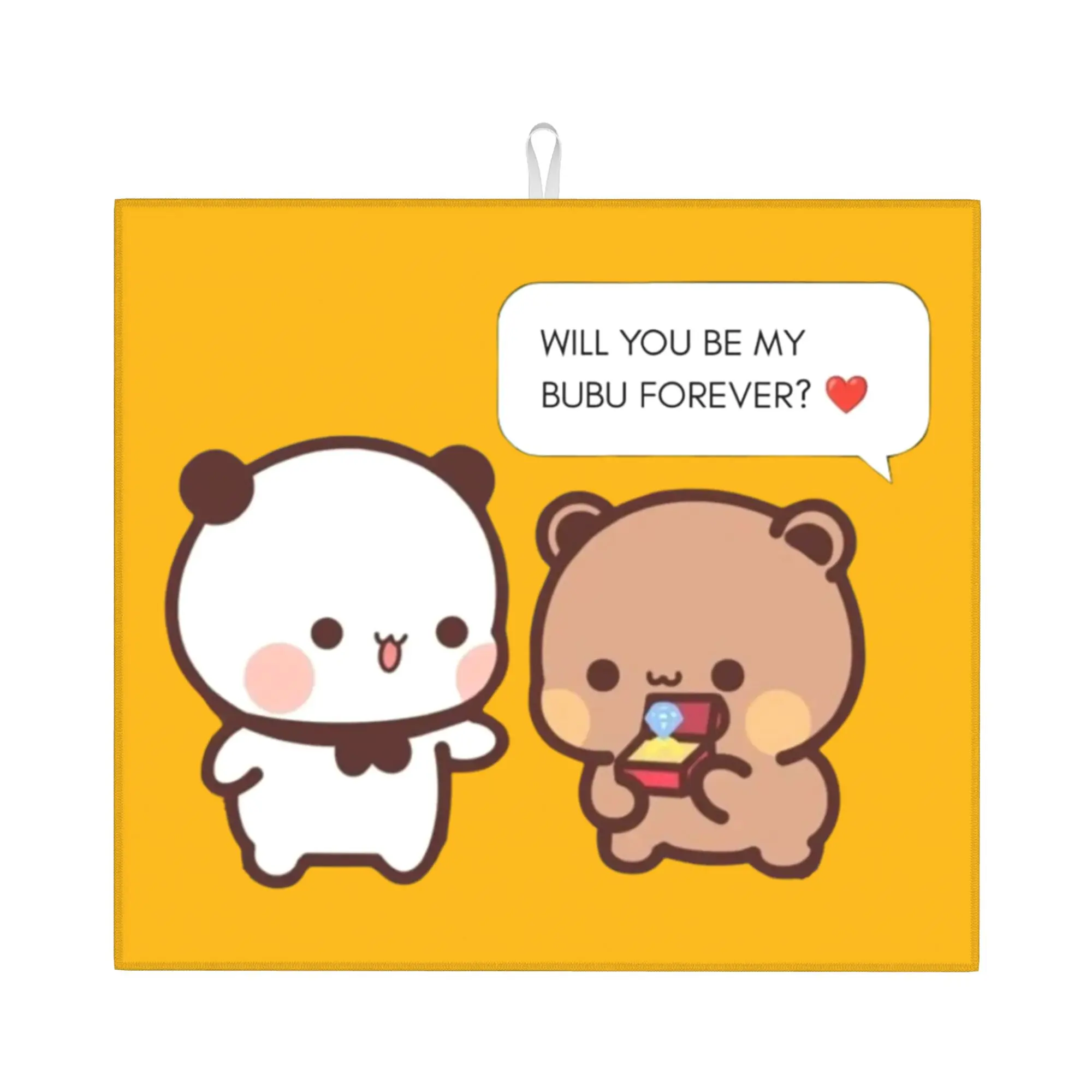 Drying Mat For Kitchen Panda Bear And Brownie BUBU DUDU Couple Water Absorbent Waterproof On Slip Kitchen Counter Protector Mat
