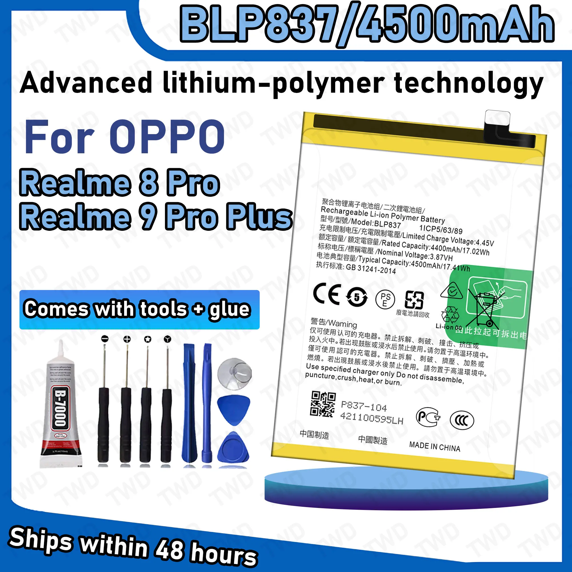 

BLP837 Large capacity Battery For OPPO Realme 8 Pro/Realme 9 Pro Plus Batteries New High Quanlity+Free Tools