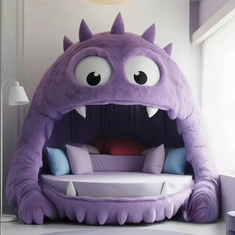

Internet celebrity two-dimensional monster bed bedroom fabric plush light luxury minimalist cream bed