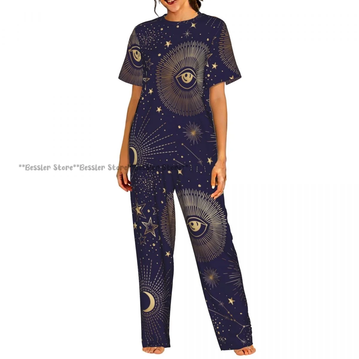 

Boho Stars Sun Moon Pajamas Set Short-sleeved Women Home Clothing