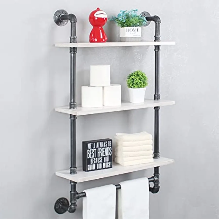 

Industrial Shelving, Bathroom Shelves with Towel bar, 24in Rustic Metal Pipe Floating Shelves Pipe Wall Shelf, Industrial Shelf