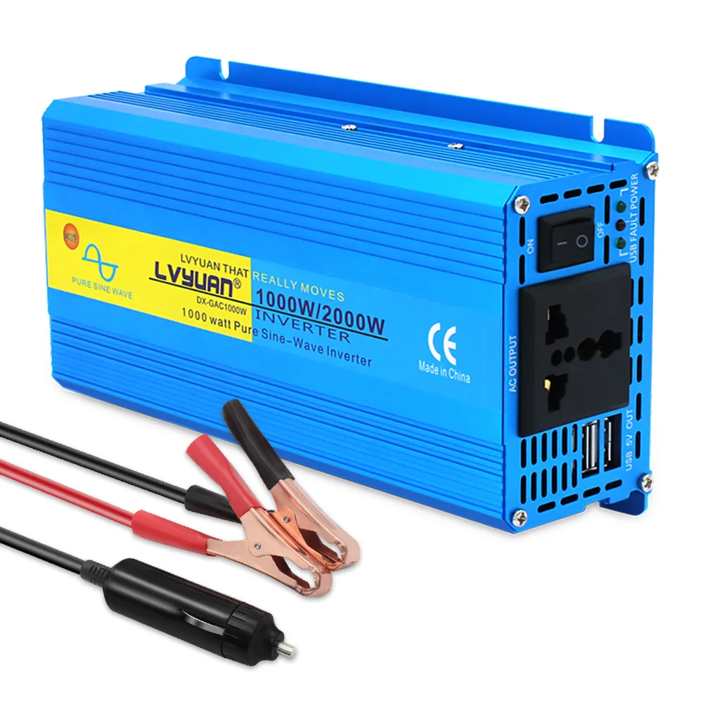 2000W Pure Sine Wave Inverter DC 12V/24V to AC 220V 230V Voltage Transfer Converter Charging Adapter EU Socket Auto Accessories