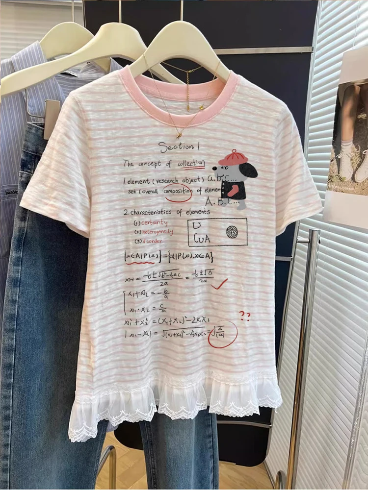 Faionable شريط الدانتيل تقليم ort Sve تي شيرت ex الصيف فريد جميل أعلى السيدات عارضة فضفاضة تناسب العرق ماصة