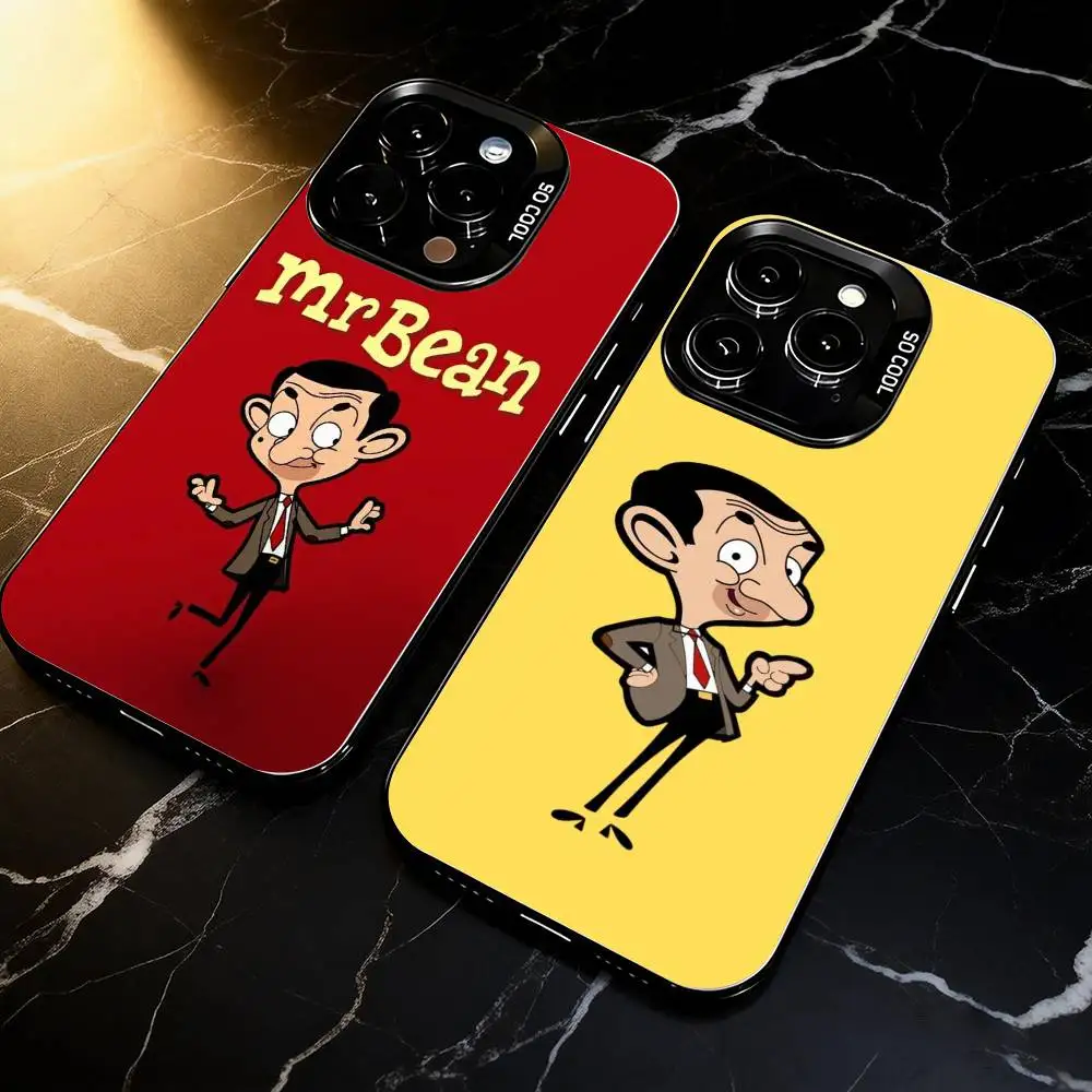 

Cute Funny Mr B-Bean-es Phone Case For iPhone 17,16,15,14,13,12,11 Plus,Pro Max,XS,Colored Silver Plated Inside Cover
