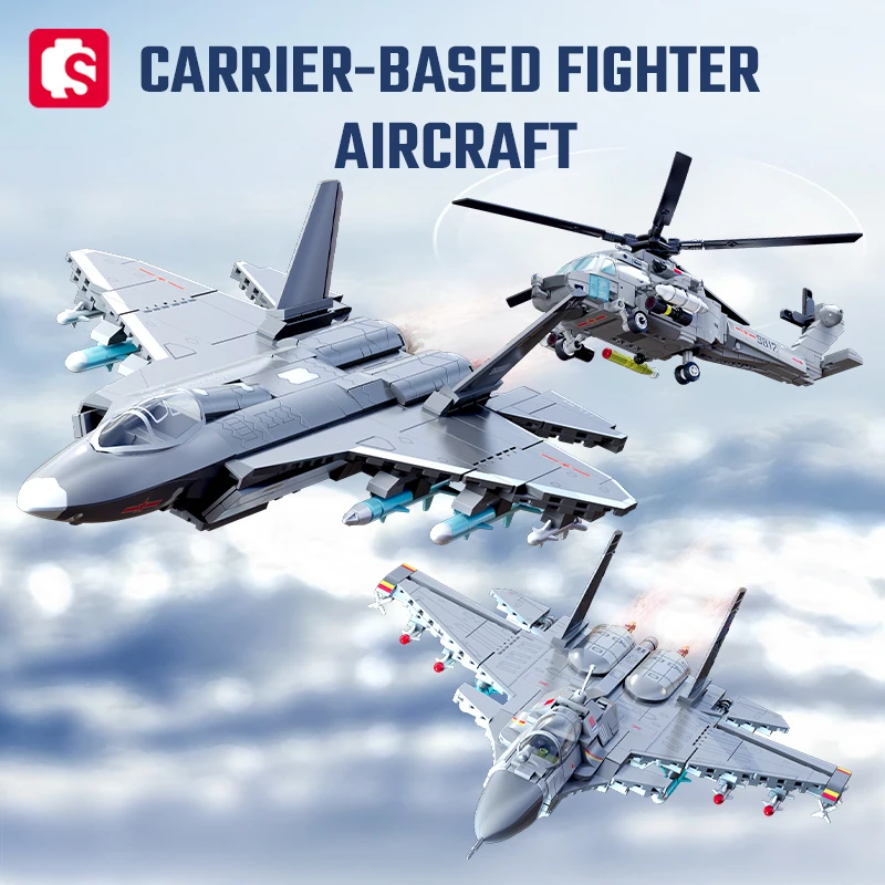 SEMBO 1814pcs Armed Aircraft Building Blocks Kits MOC Helicopter Models Fighter Assembly Bricks Birthday Gift Kids Toys for Boys