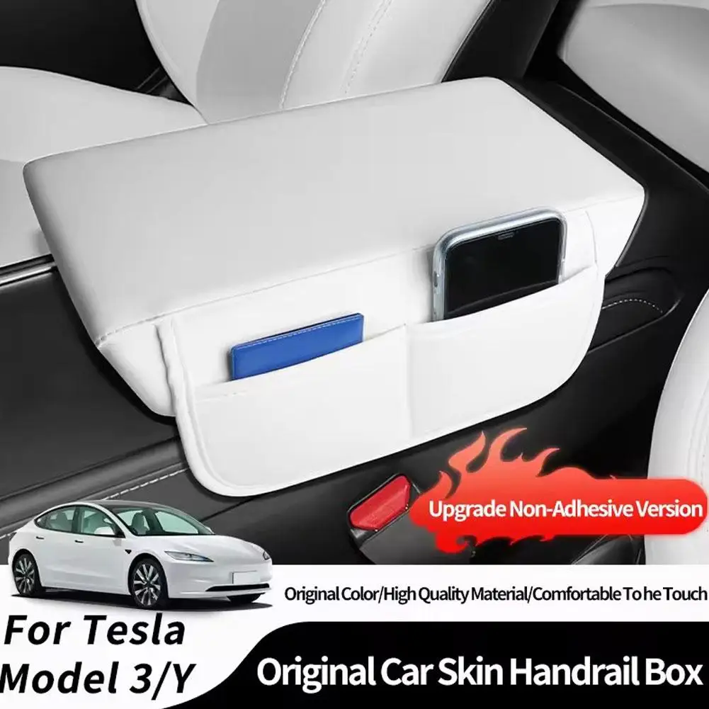 غطاء صندوق مسند الذراع لوحدة التحكم المركزية وسادة جلدية مع وظيفة التخزين ملحقات داخلية لنموذج 3 هايلاند/ ModelY Ju C2C2 #4