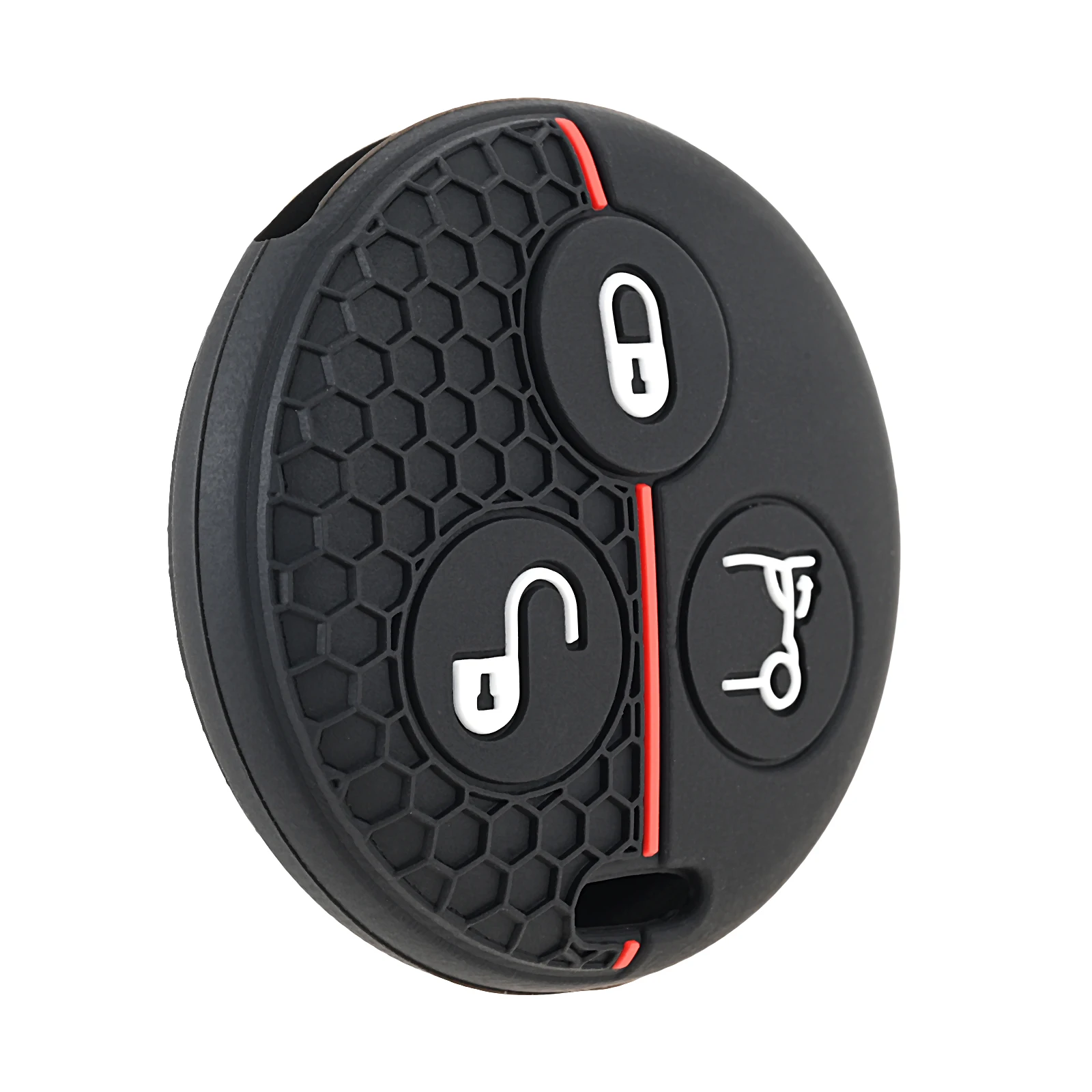 1PC Silicone Round Car Key Fob Cover Case Holder 3 Buttons for Mercedes Benz Smart City Roadster Fortwo Black with Red/blue Line