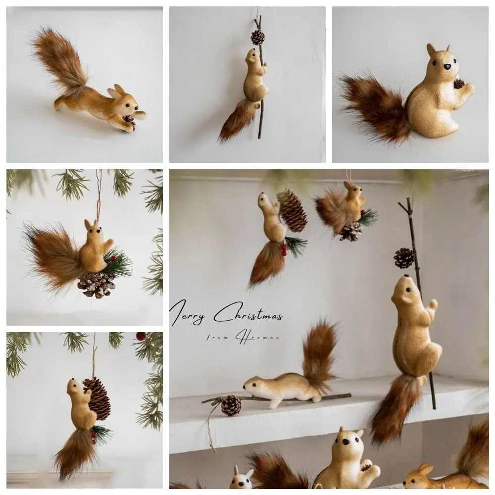 Diy decorações de árvore de natal pequeno leve árvore de natal pendurado ornamentos brinquedo festival simulado esquilo pingente