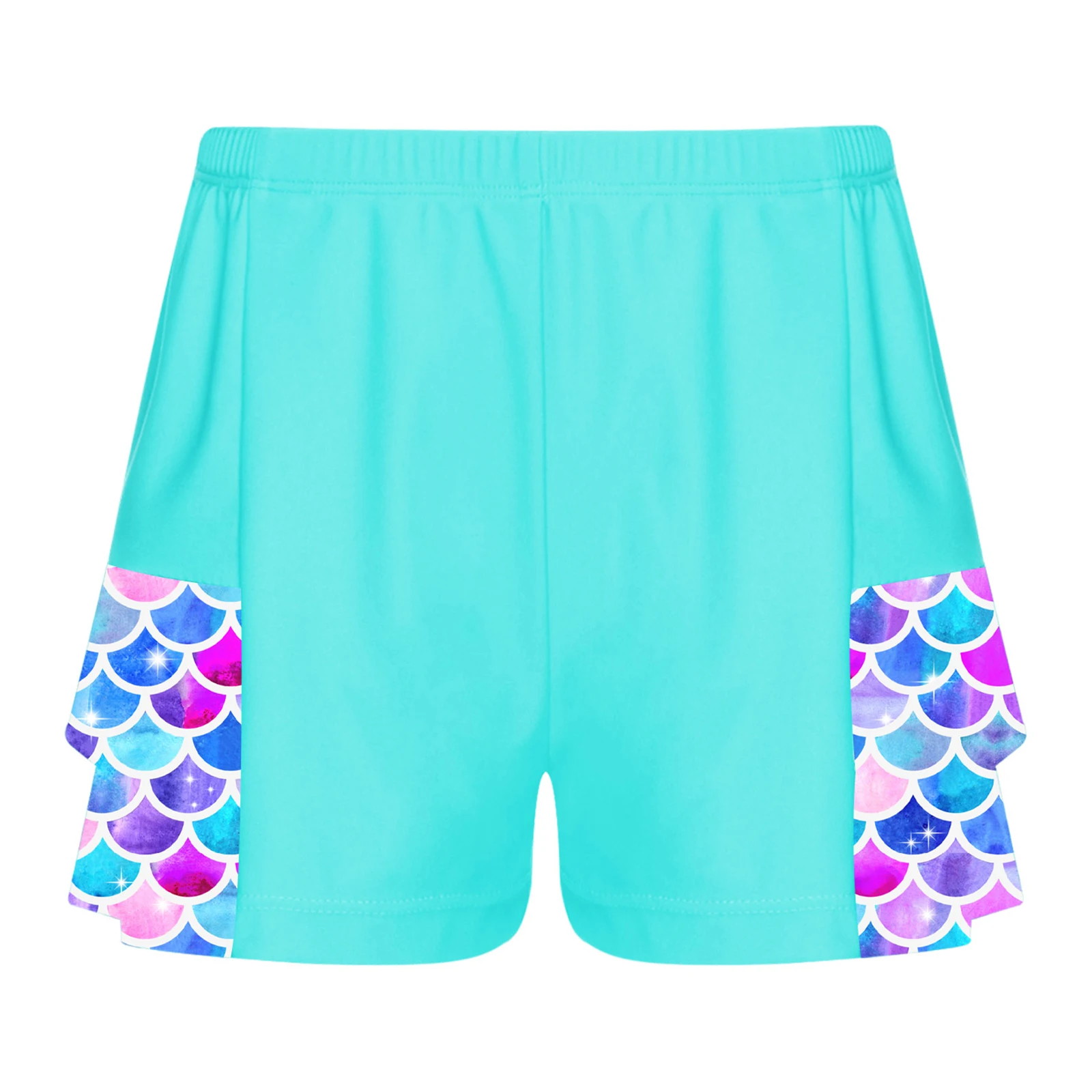 

Kids Girls Summer Swimming Trunks Swimsuit Printed Elastic Waist Shorts Double Layers Ruffle Swimwear Beachwear Surfing Shorts