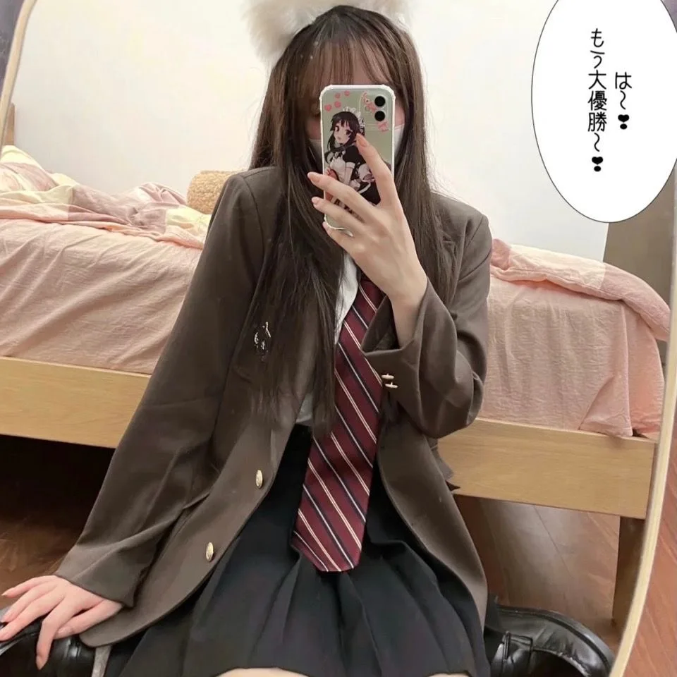 

Десиновый костюм, пальто, клетчатая плиссированная юбка, комплект из двух предметов, ранняя осень, значок моры, колледж, Sle Ele Lady Aosphere