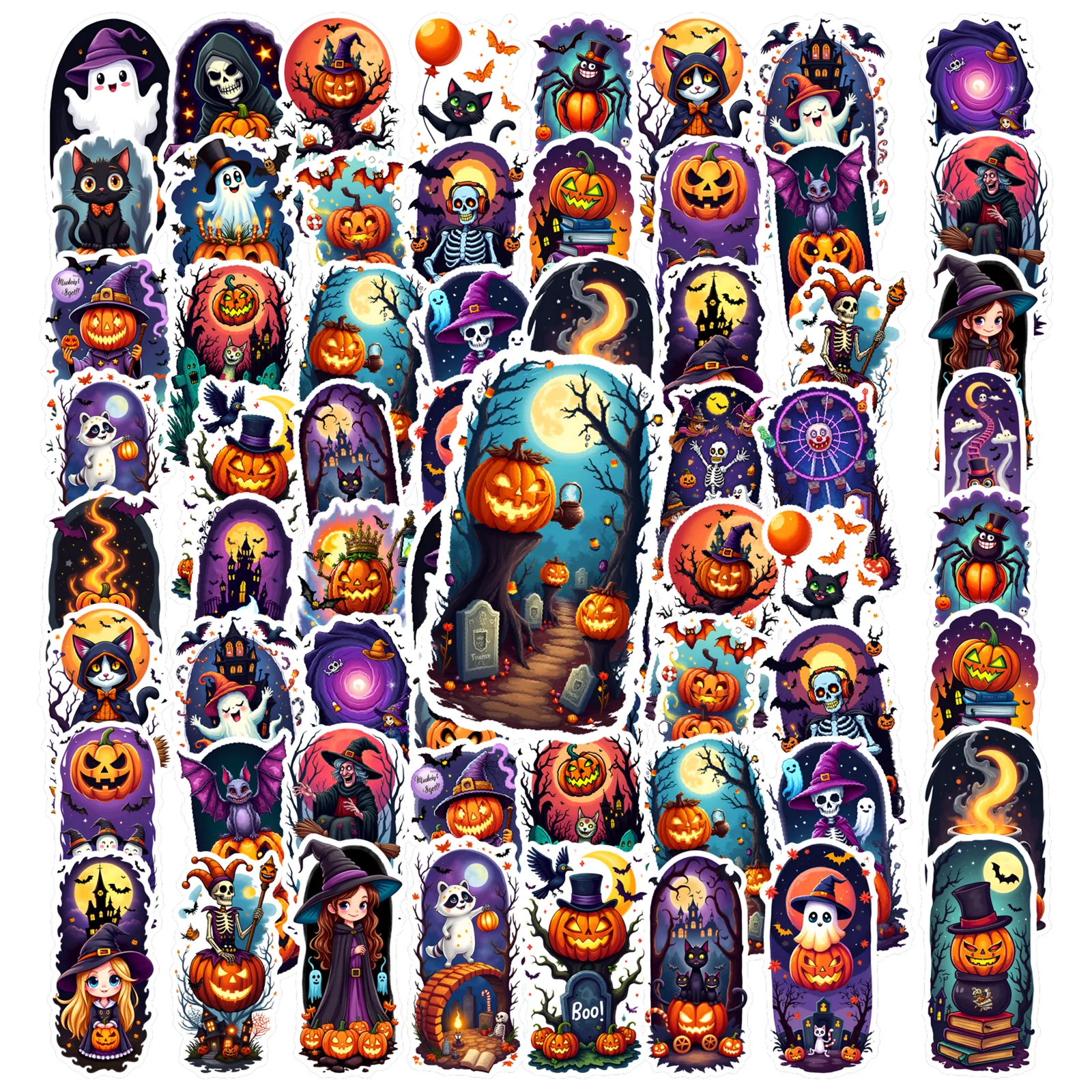 35pcs-50pcs Spooky Witch Stickers Gothic Ghost Skeleton Stickers Witch Stickers For Laptop Motorcycle Luggage Phone Guitar DIY