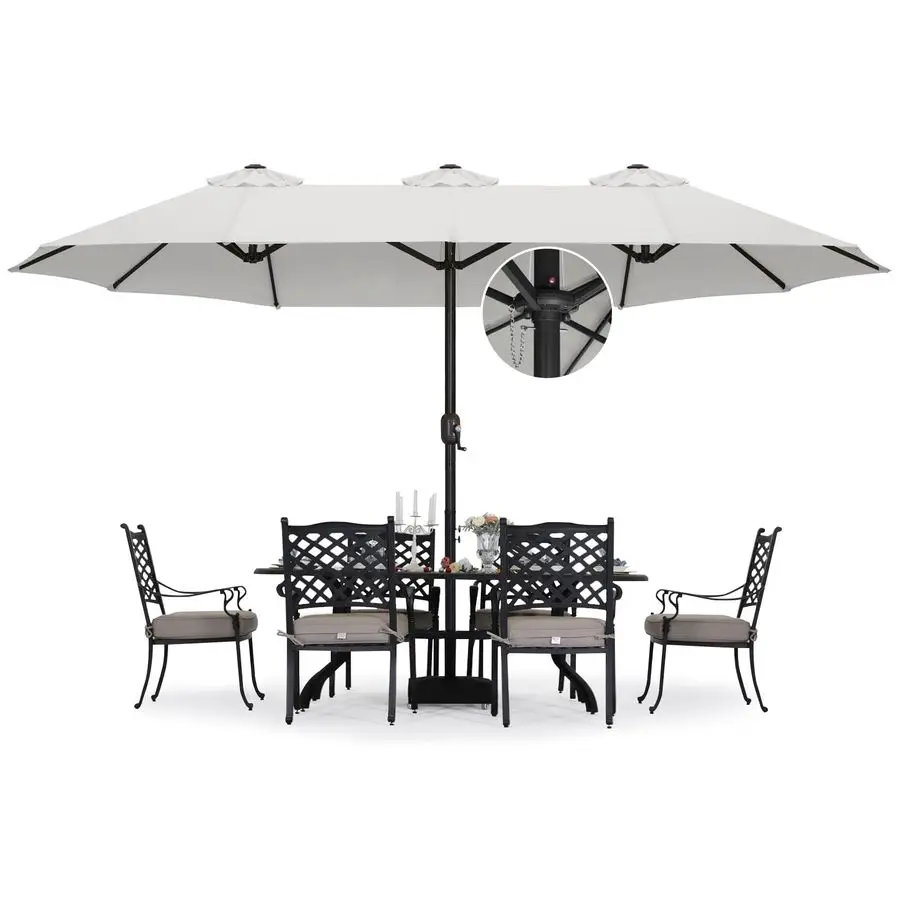 

15FT Patio Umbrella with Base, Outdoor DoubleSided Rectangle Umbrella Bonus Latch, Wights for Poolside, Lawn, Backyard Light Gra