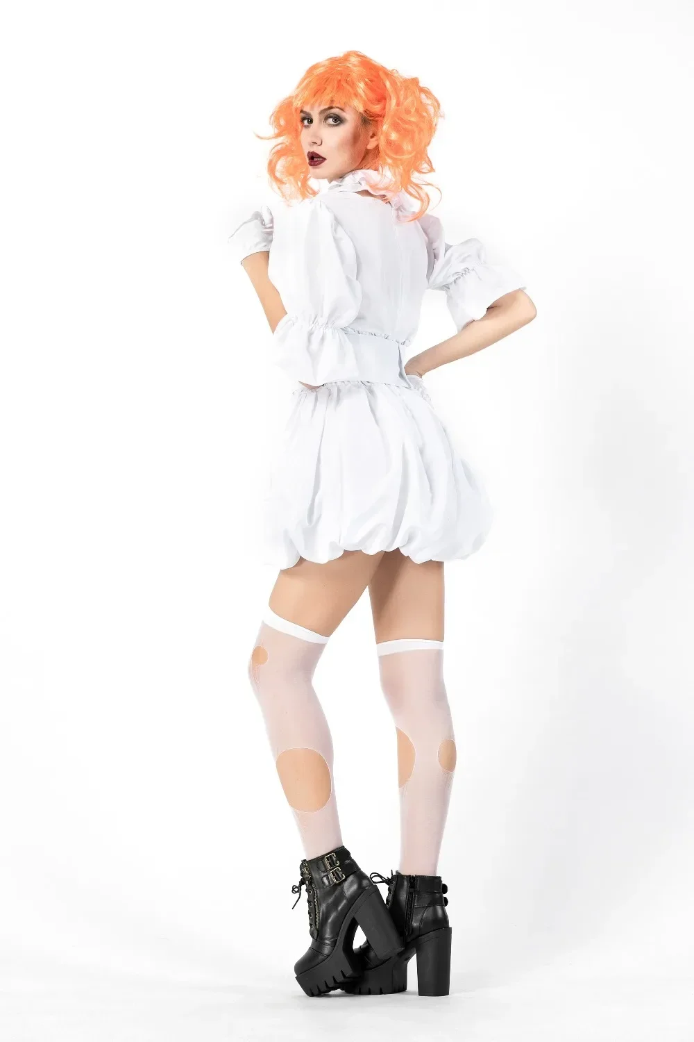 Costume de clown drôle sexy pour femmes adultes, robe de paupières cosplay, vêtements de performance blancs, masplay Tim ade, fête d'Halloween