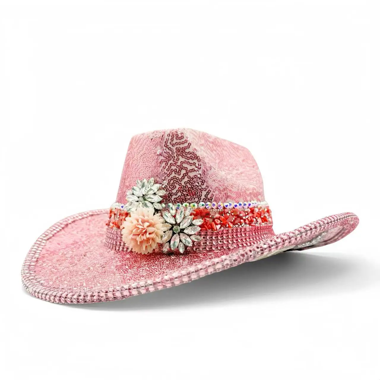 HongLuan Glitter Costume Hat Adult & Cowboy Hats Rhinestone for Woman, Cowboy Cosplay Female Accessories & Cowgirl Cap