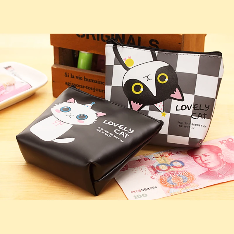 Cartoon Kattenprint Mini Oxford Sleutel Portemonnee Vrouwen Kaarthouder Rits Geld Zakje Opbergtas Kawaii Meisjes Schattige Portemonnee