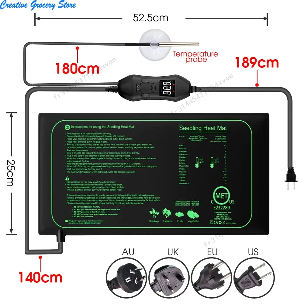 50W EU Thermostat réglable semis tapis chauffant plantes pépinière coussin chaud pour intérieur graine démarreur Germination grandir chaleur