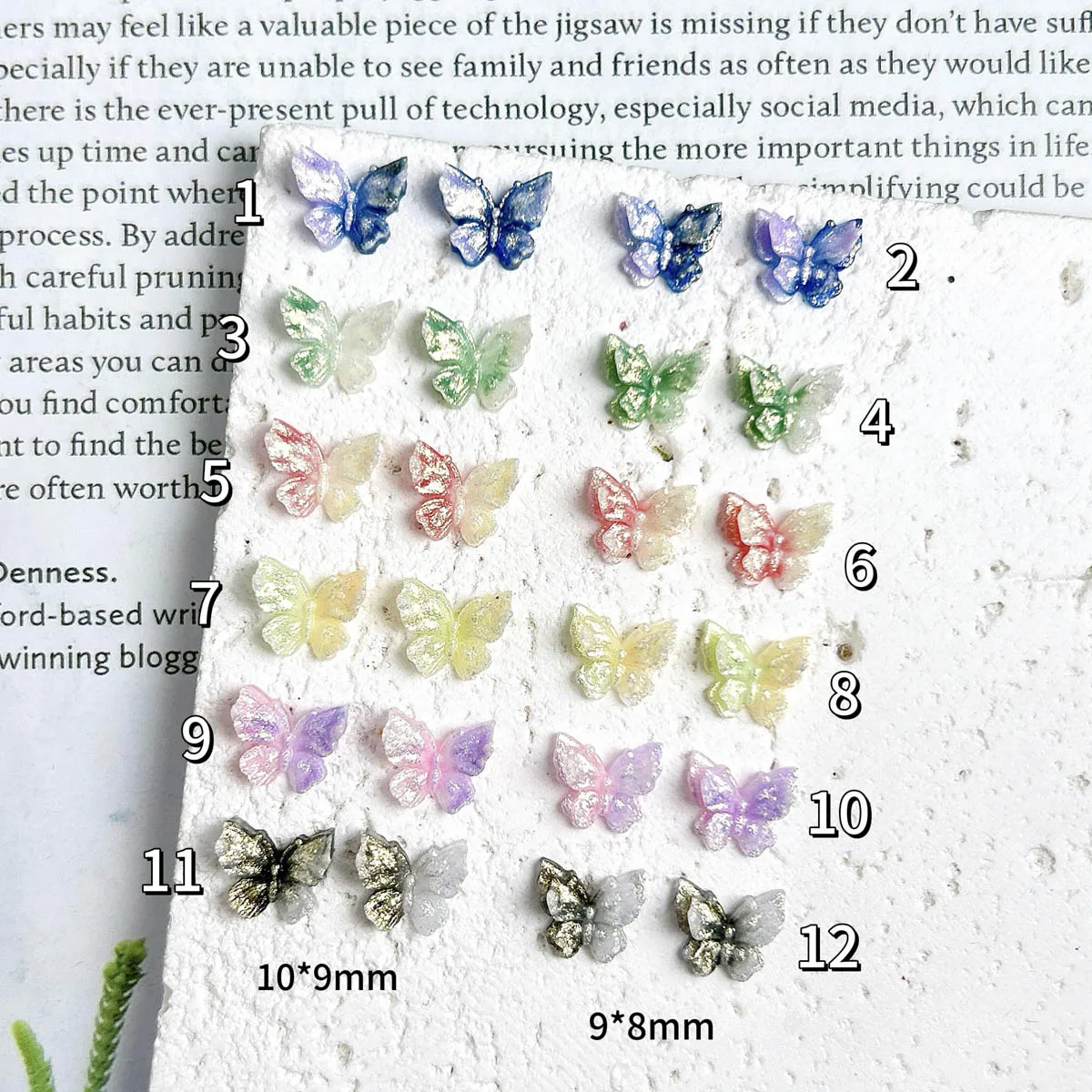 Fino cintilante luminoso borboleta resina encantos de unhas dupla camada doce colorido borboleta decorações da arte do prego para unhas diy