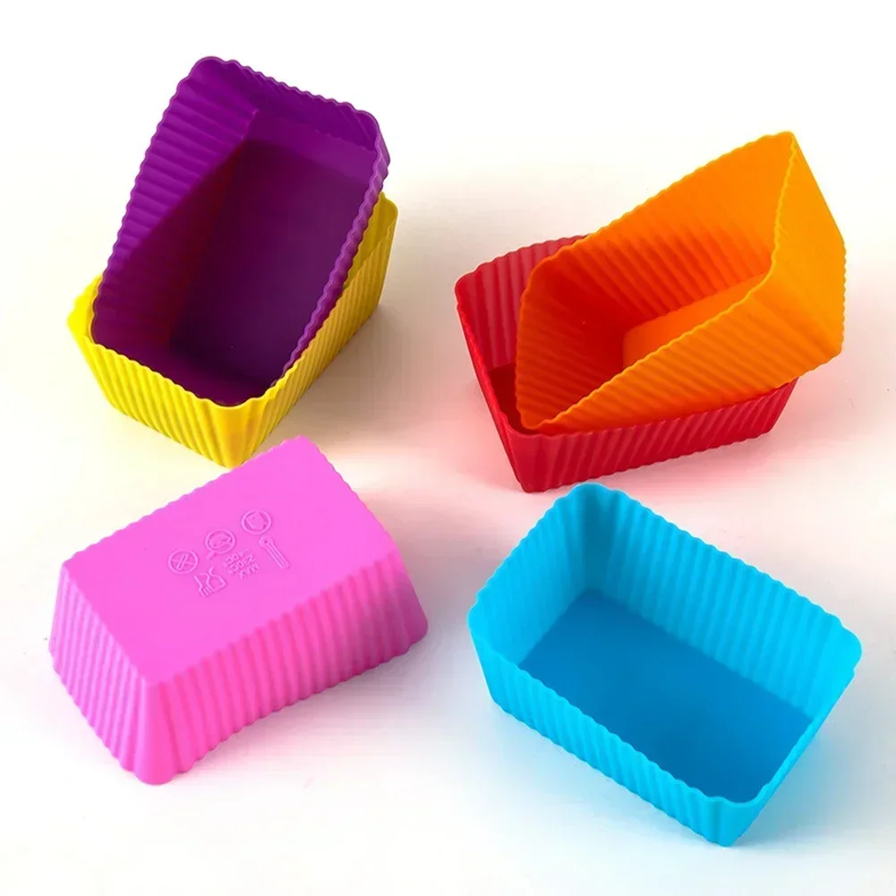 6PCS Cake Mold Silicone Rectangle Cake Mould Mini Muffin Cup Square Shape Silicone Muffin Cake Baking Molds Cupcake Pan Tart Cup