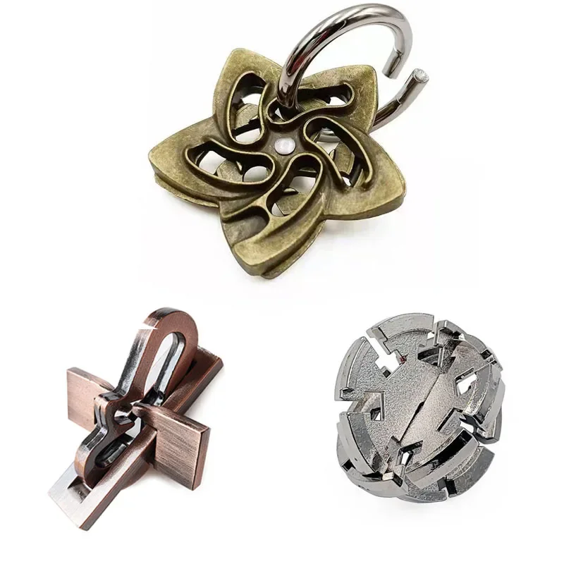 어린이 성인용 금속 퍼즐 솔루션, 잠금 해제 장난감, 두뇌 티저, IQ 챌린지 게임, 3 개 세트