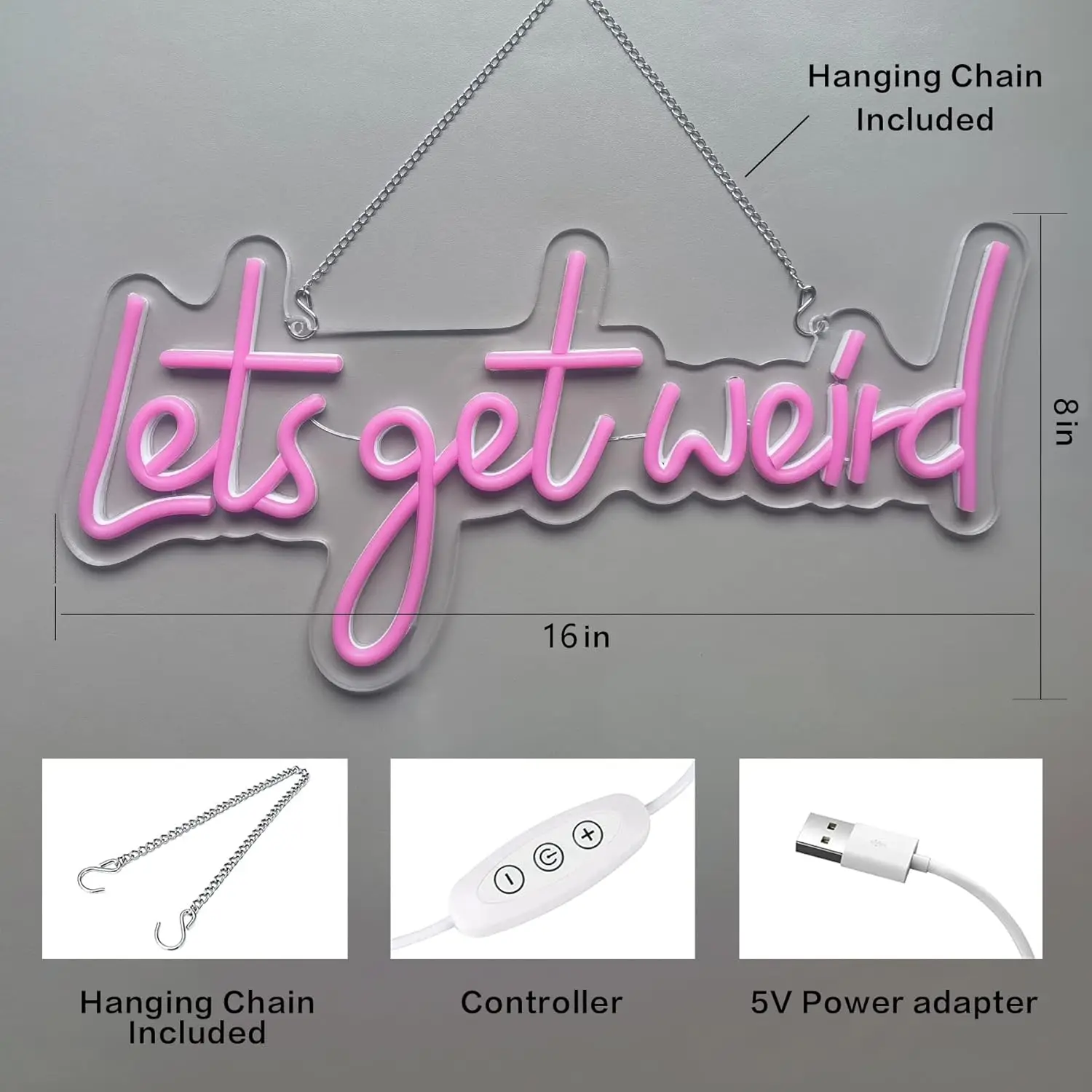 دعونا نحصل على علامة نيون غريبة مع منفذ شحن USB ومفتاح عاكس للضوء، ومصابيح ليلية معلقة لخلفية الحائط الوردية #5