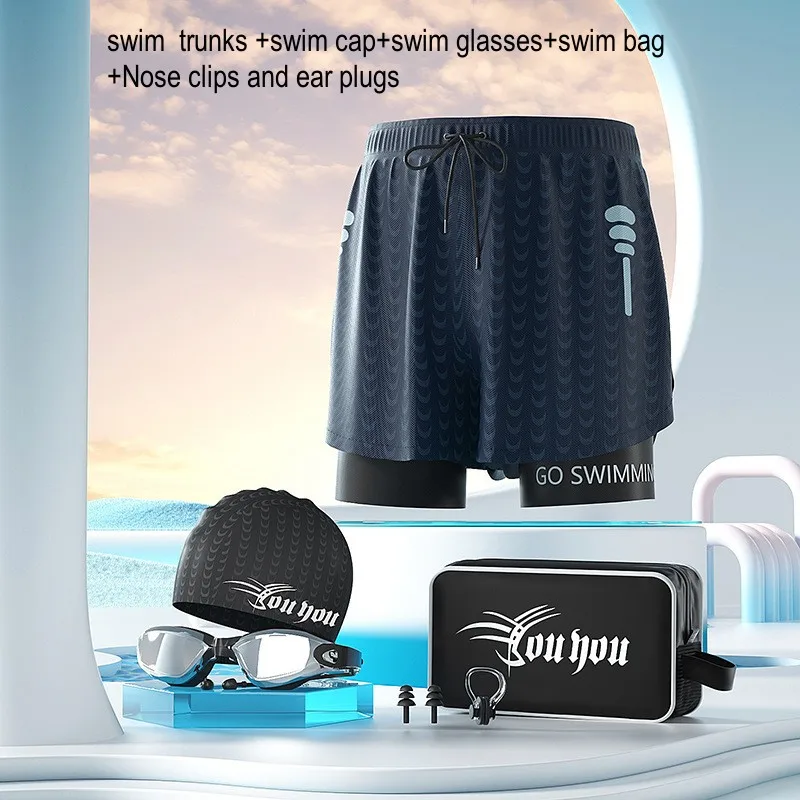 Men Surfing Shorts Waterproof Competition Bathing Equipment Goggles With Ear-plug Cap Case Trunks Beach Briefs Swim Half Pants